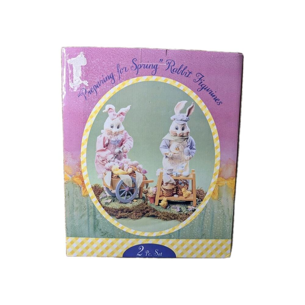 NEW Preparing For Spring Peter & Patricia Easter Bunny Rabbit Figurines Set Of 2